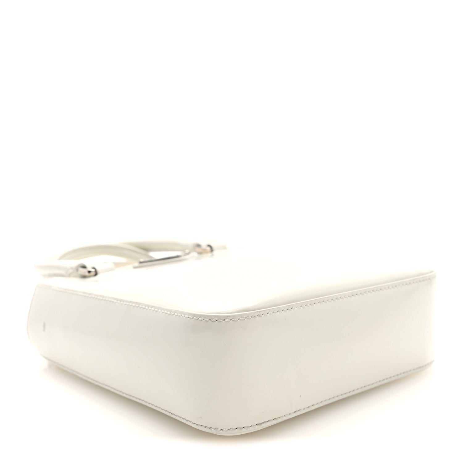 Prada Spazzolato Triangle Small Double Handle Crossbody Tote White