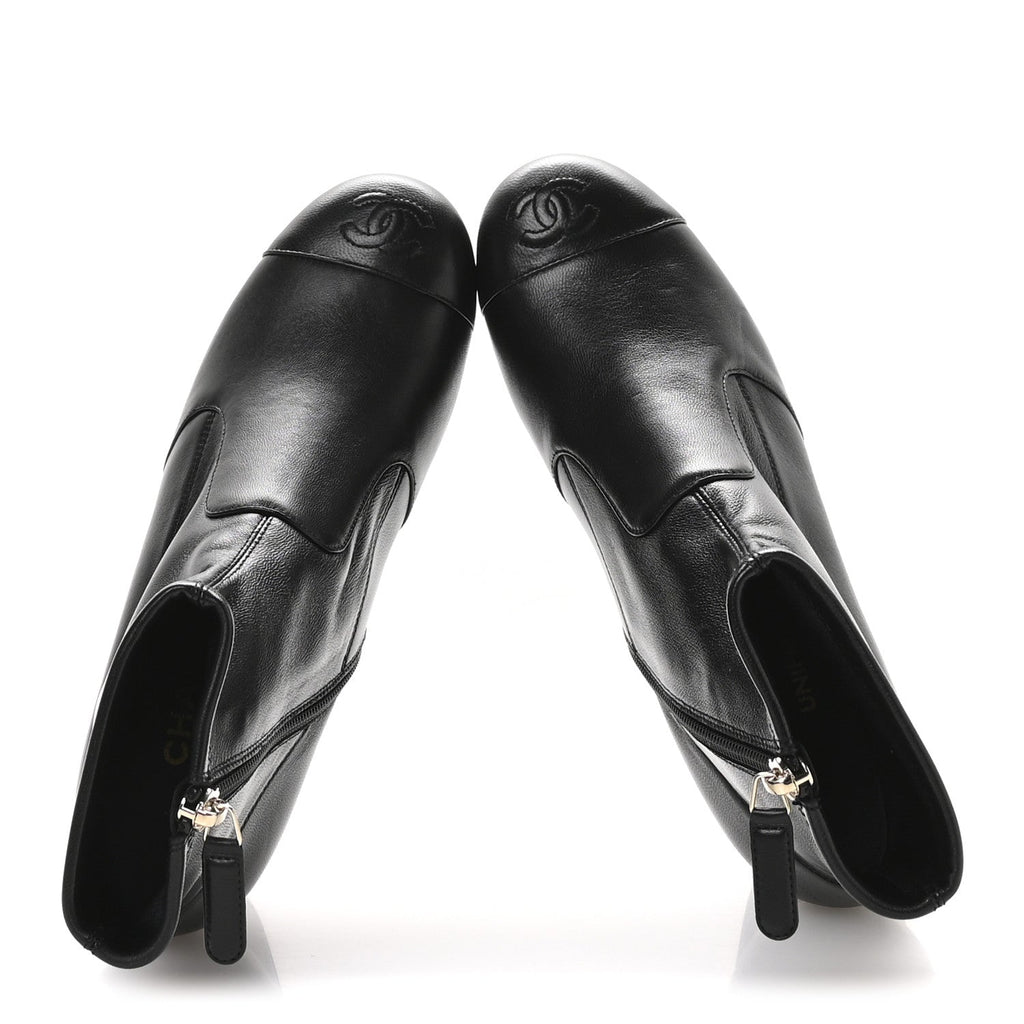 Chanel Stretch Lambskin Cap Toe CC Uniform Short Boots 36.5 Black