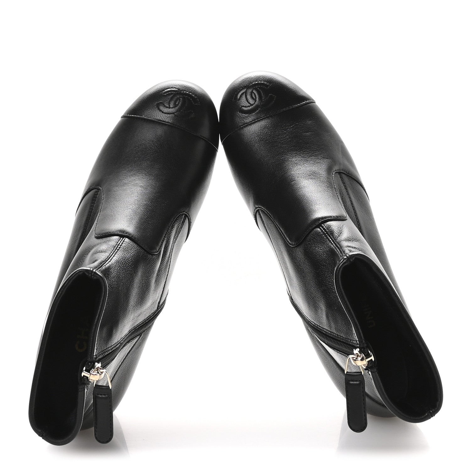 Chanel Stretch Lambskin Cap Toe CC Uniform Short Boots 36.5 Black