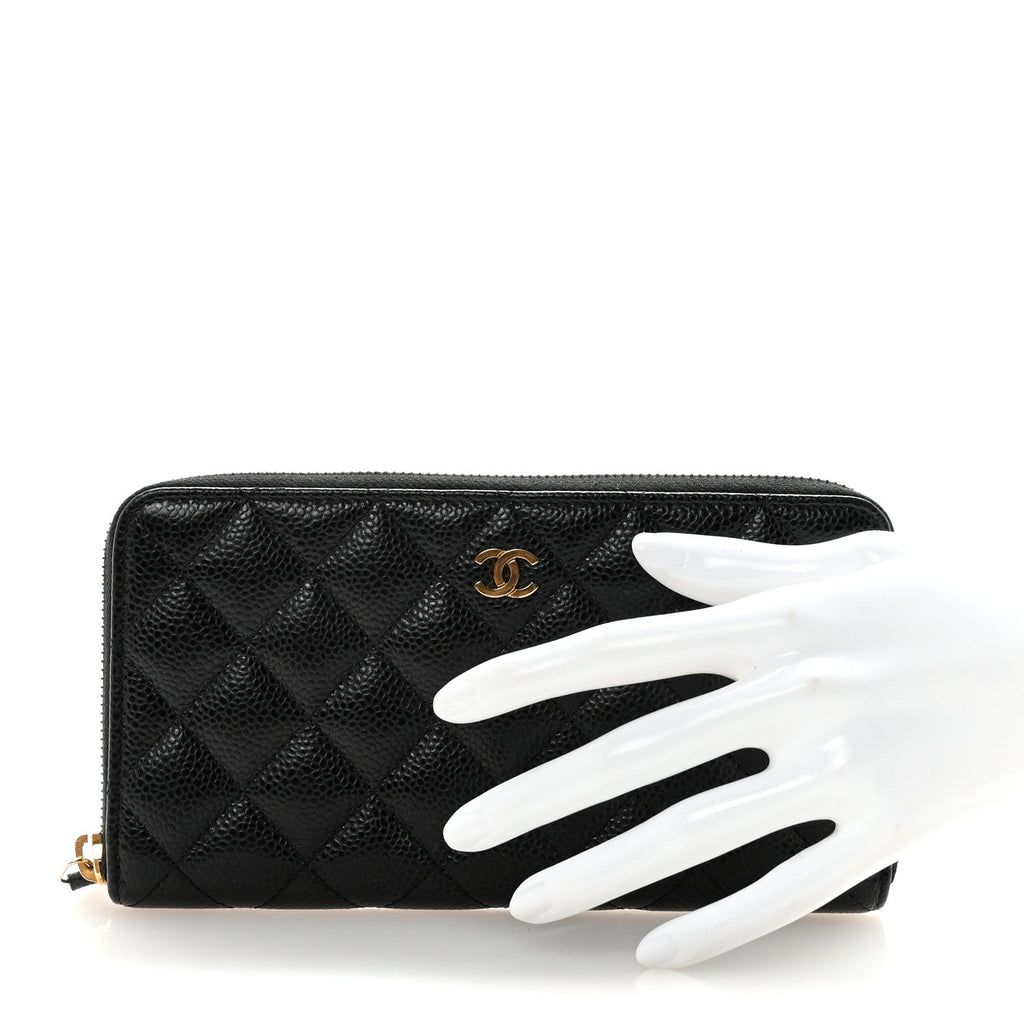 Caviar Quilted Large Gusset Zip Around Wallet Black