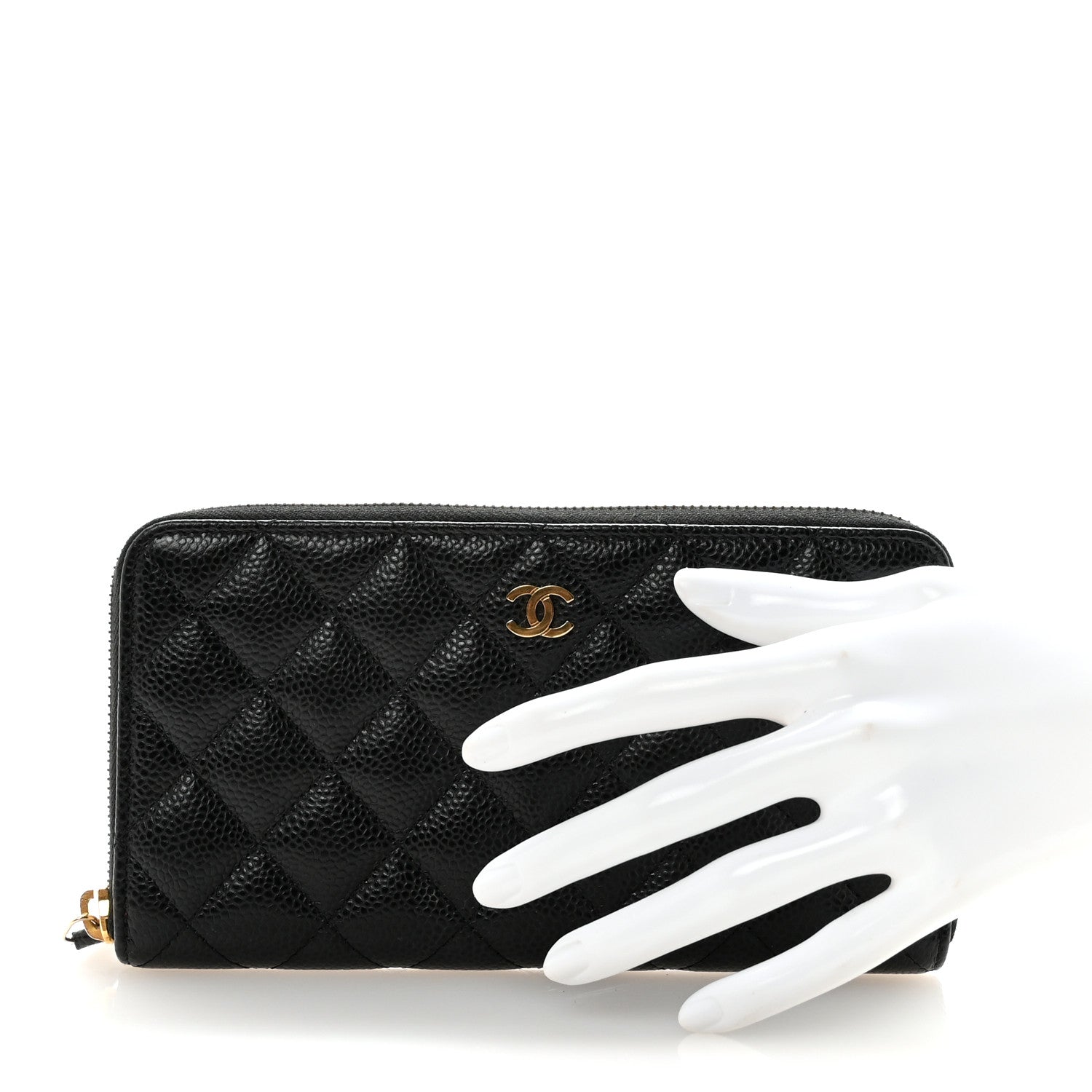 Caviar Quilted Large Gusset Zip Around Wallet Black
