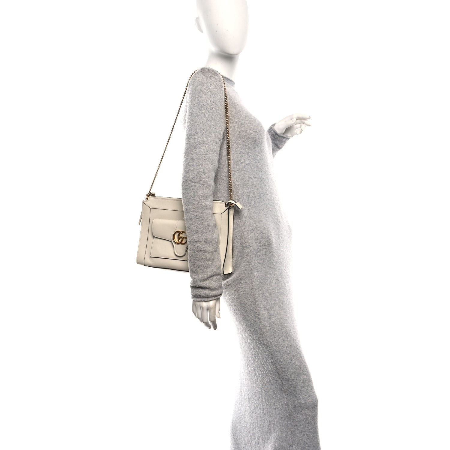 Gucci New Sakai Calfskin Lux Dahlia Chain Shoulder Bag Mystic White