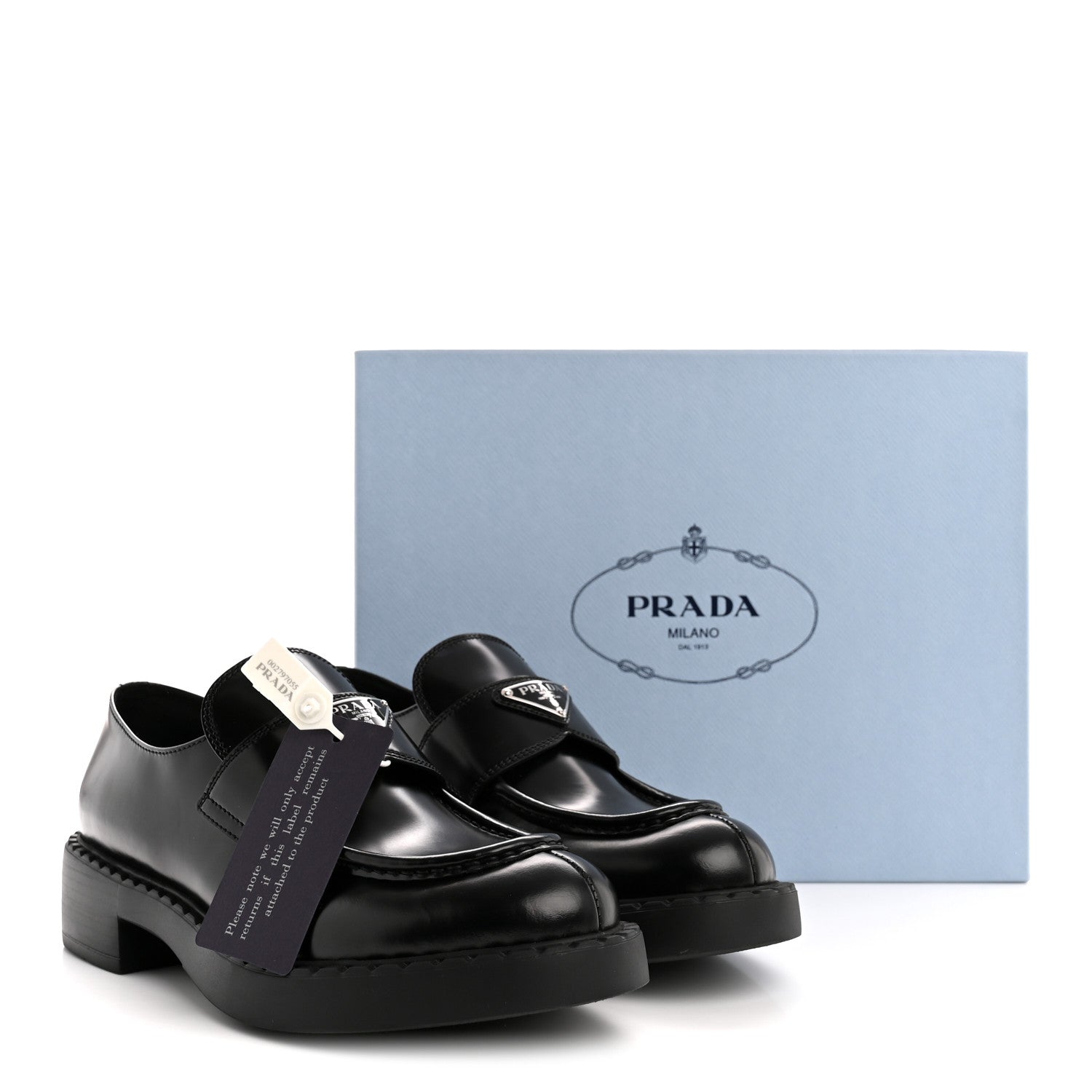 Prada Spazzolato Metal Triangle Logo 50mm Loafers 40.5 Black