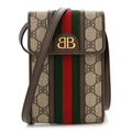 Gucci X BALENCIAGA BB Supreme Monogram Web Ophidia Phone Crossbody Bag Beige New Acero
