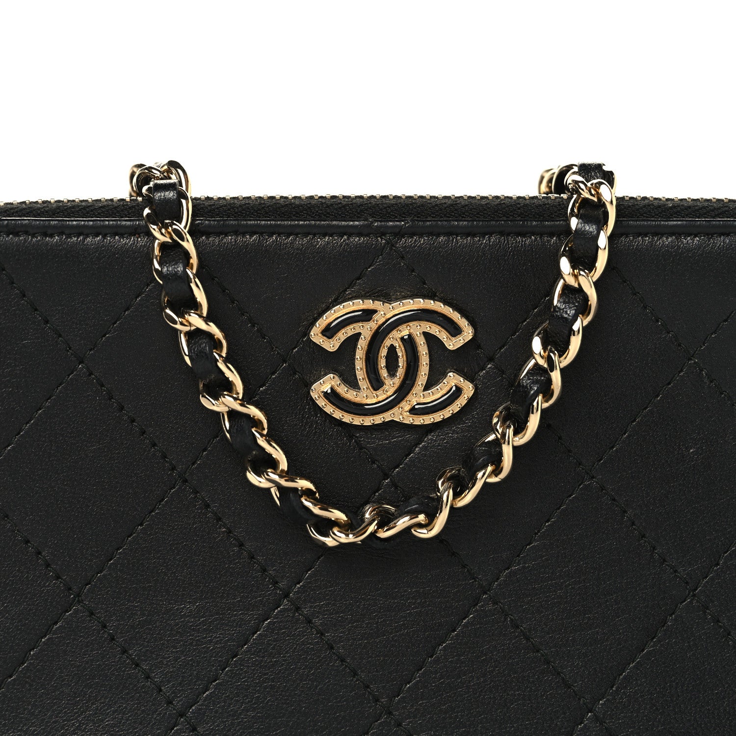 Chanel Goatskin Enamel Quilted Small Clutch With Chain Black