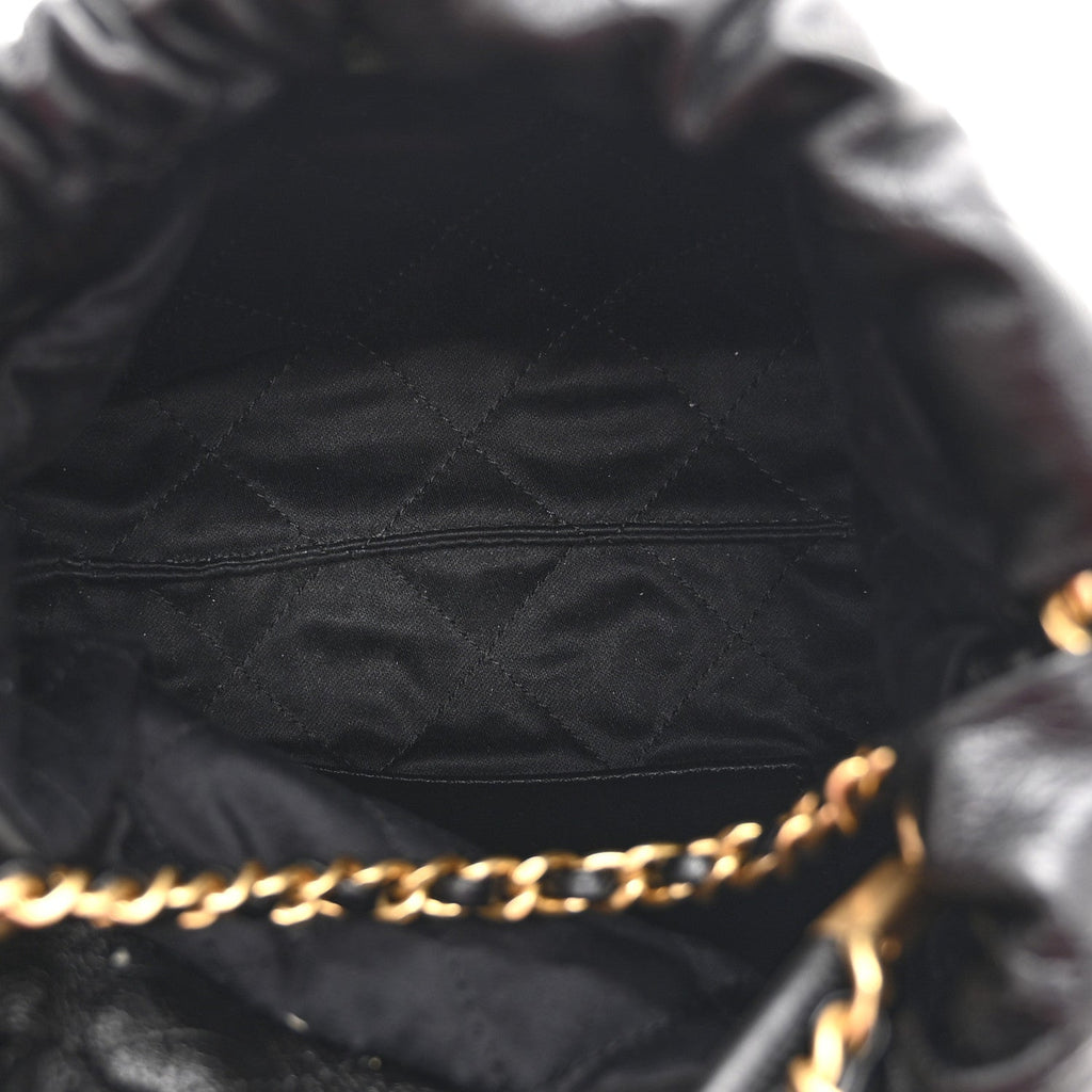 Chanel Shiny Crumpled Calfskin Quilted Pearl Mini Chanel 22 Black