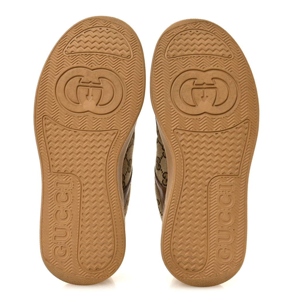Gucci Calfskin GG Monogram Womens Platform 55mm Sneakers 38.5 Hezelnut Beige Ebony Mystic White