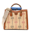 Gucci Raffia Monogram GG Jacquard Medium Diana Tote Bag Natural Red Green Modern Blue