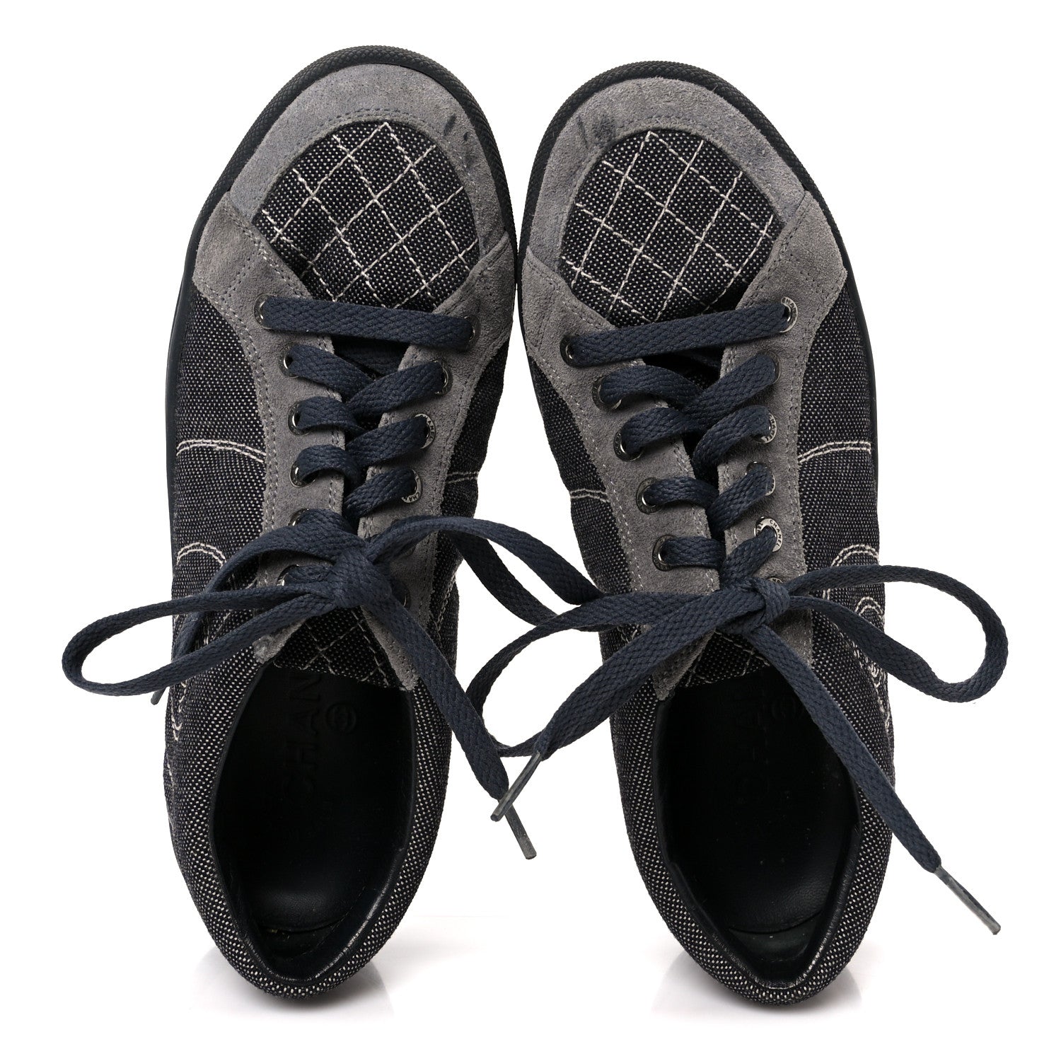 Chanel Toile Suede Calfskin CC Low Top Sneakers 36 Dark Grey