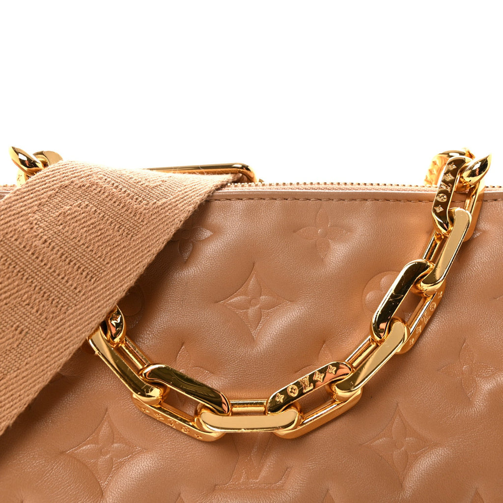 Louis Vuitton Lambskin Embossed Monogram Coussin PM Camel