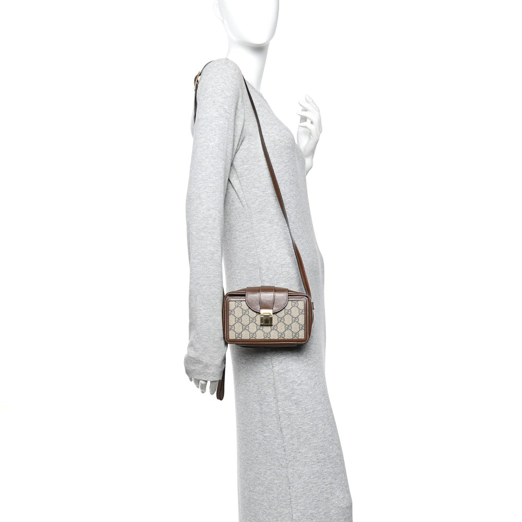 Gucci GG Supreme Monogram Mini Clasp Bag Beige Brown