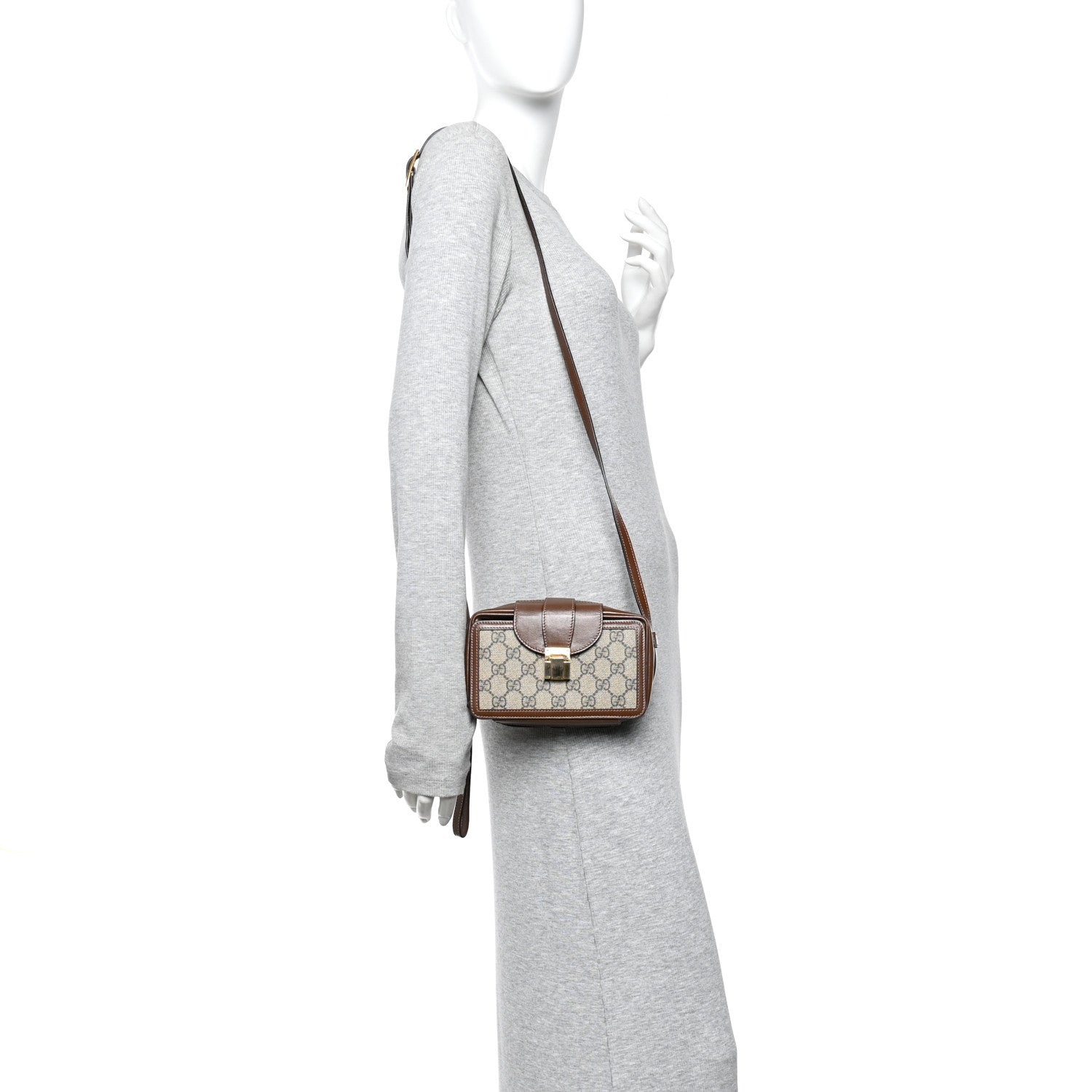 Gucci GG Supreme Monogram Mini Clasp Bag Beige Brown