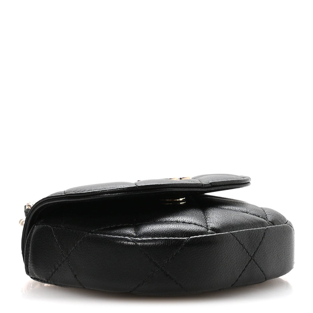 Chanel Lambskin Quilted Pearl Top Handle Clutch With Chain Black
