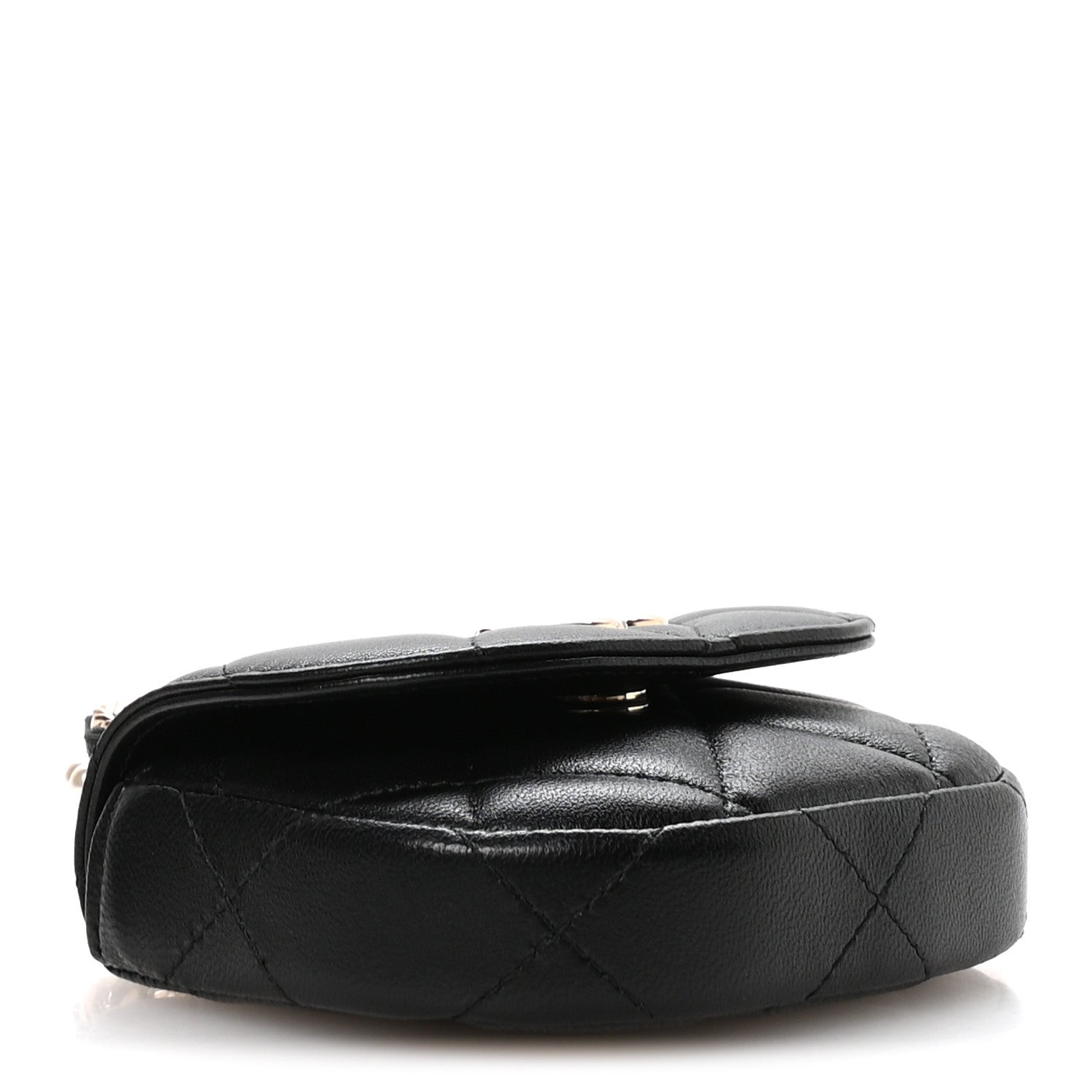 Chanel Lambskin Quilted Pearl Top Handle Clutch With Chain Black