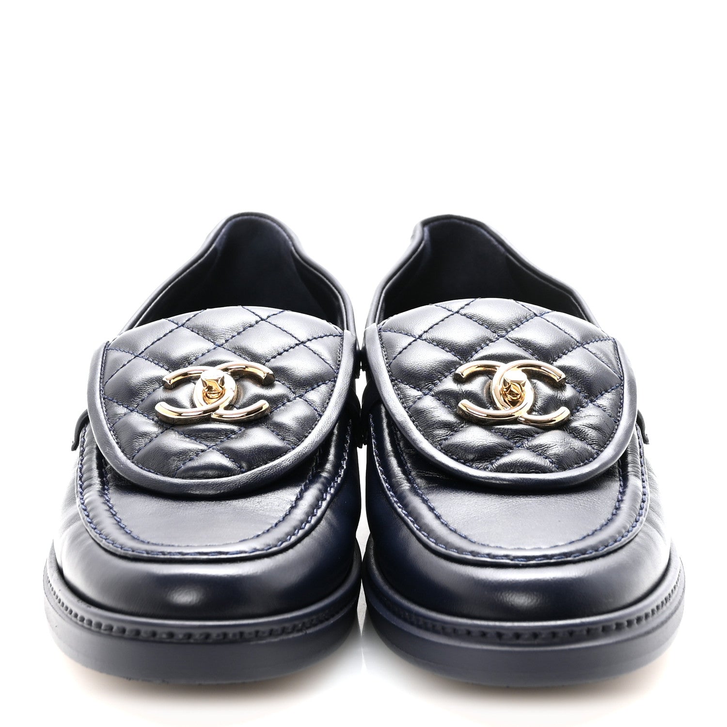 Lambskin Quilted CC Turnlock Loafers 38.5 Navy