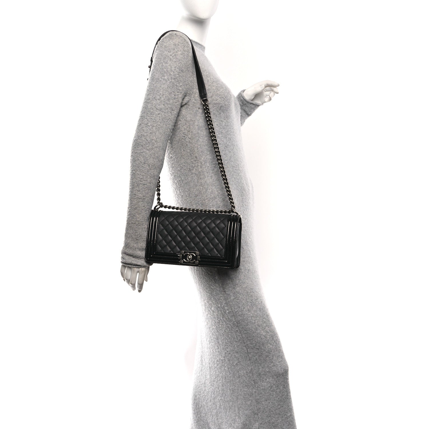 Chanel Goatskin Quilted Patent Medium Duo Boy Flap Black