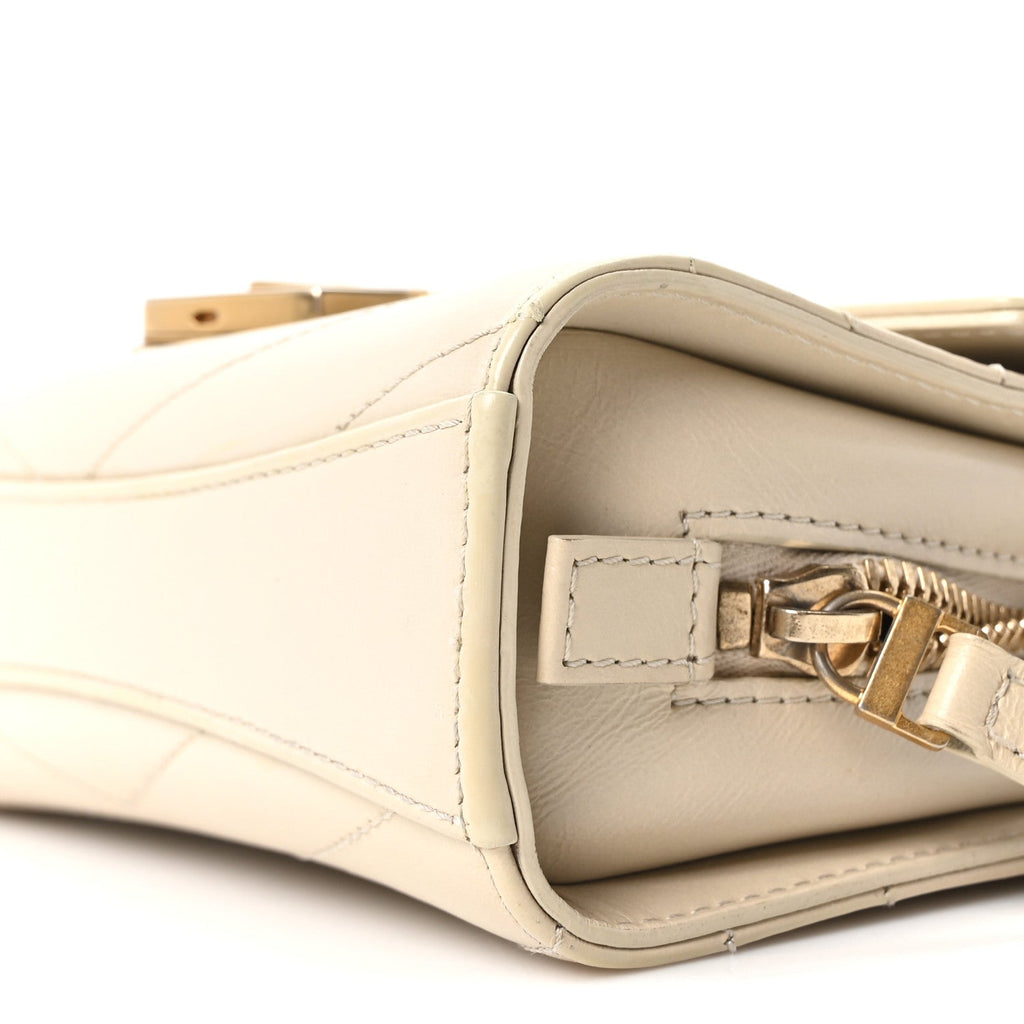 Chanel Calfskin Chevron Quilted Small Medal Flap White