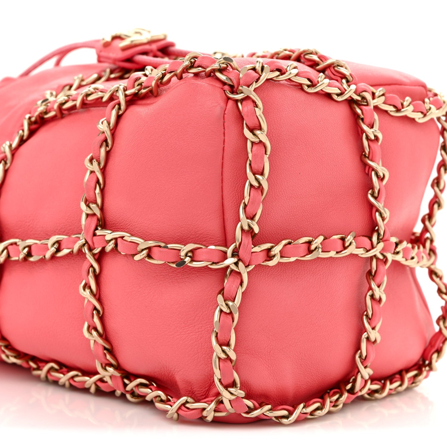 Chanel Lambskin Bucket Chain Drawstring Bag Pink