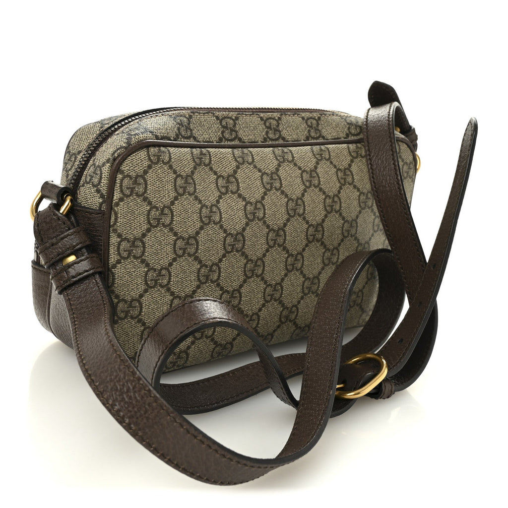 Gucci GG Supreme Monogram Textured Dollar Calfskin Web Small Ophidia Convertible Shoulder Bag Beige Ebony New Acero