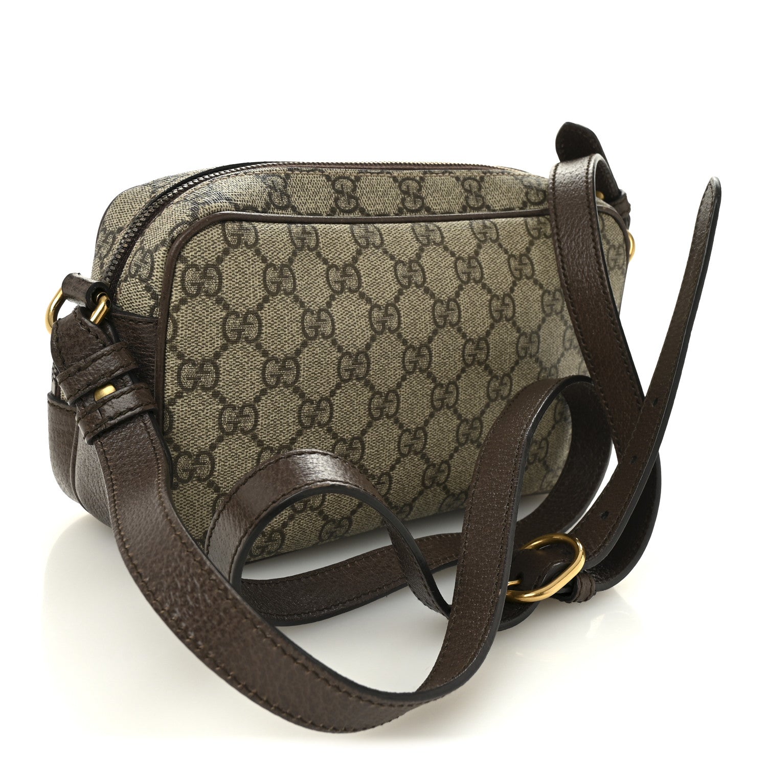 Gucci GG Supreme Monogram Textured Dollar Calfskin Web Small Ophidia Convertible Shoulder Bag Beige Ebony New Acero