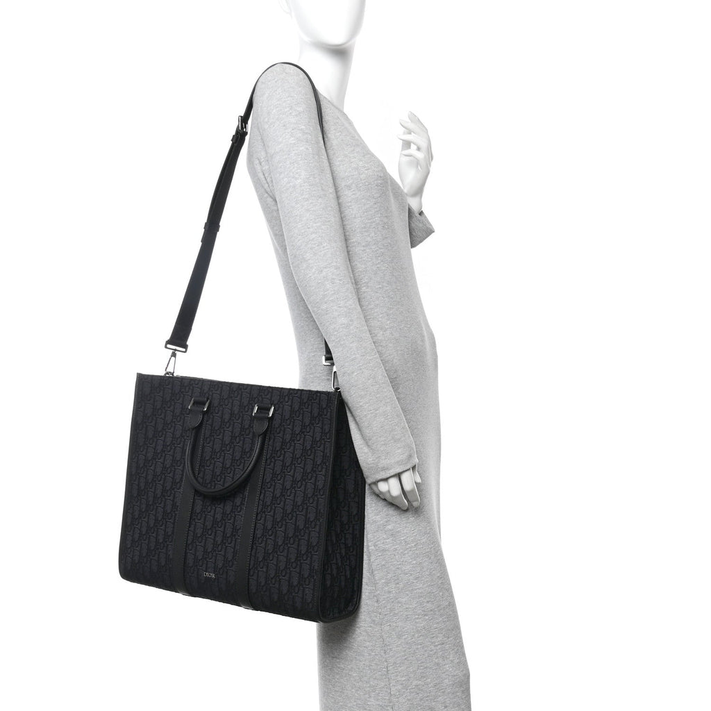 Christian Dior Oblique Grained Calfskin East West Tote Black