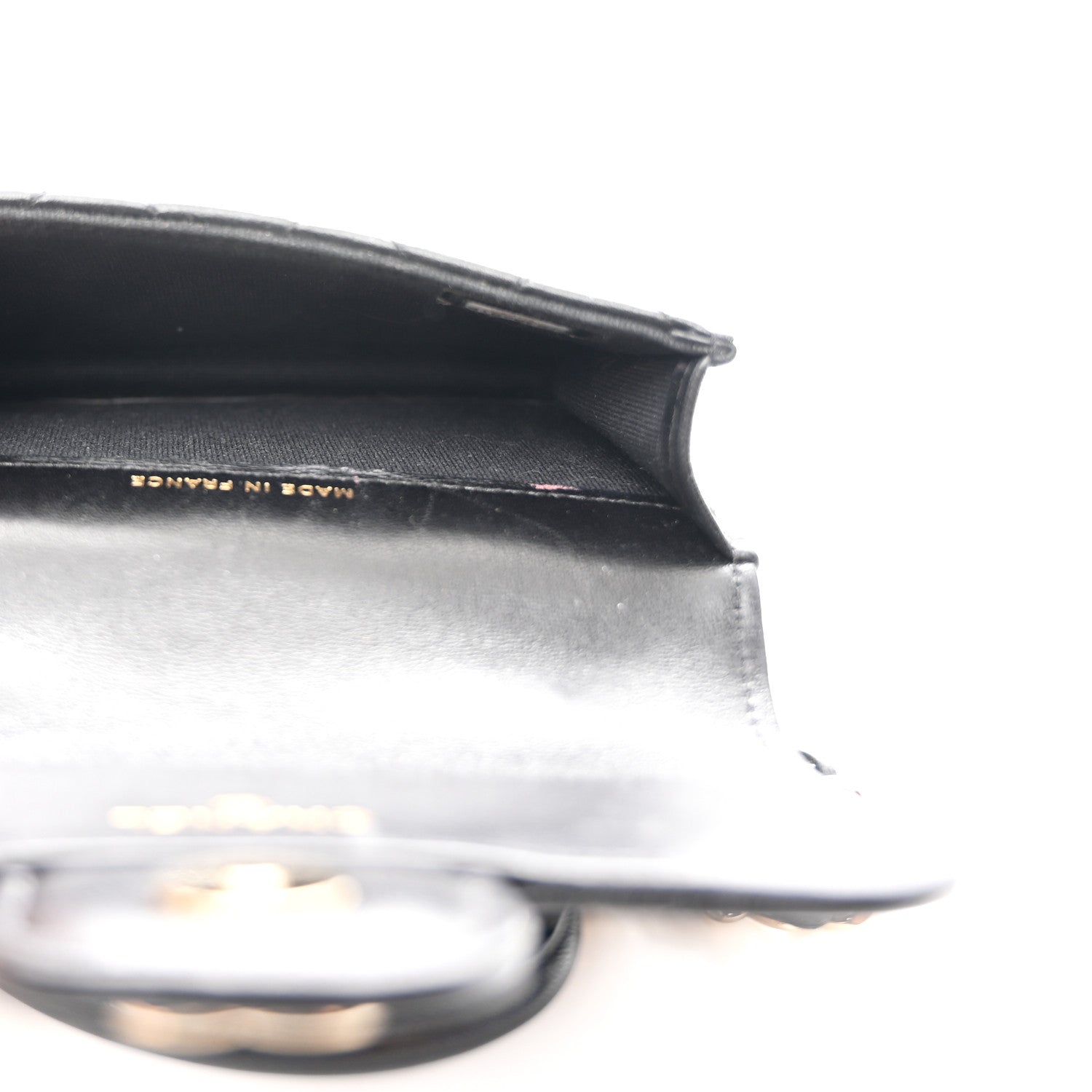 Chanel Lambskin Quilted Top Handle Flap Coin Purse With Chain Black