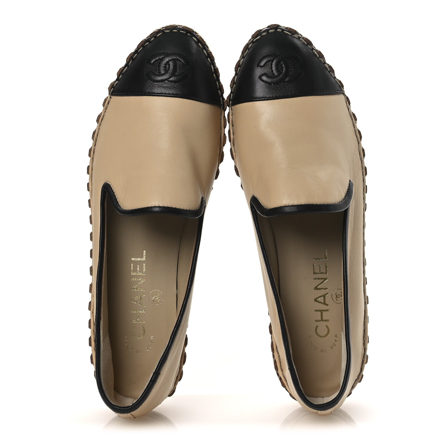 Lambskin Chain CC Mocassin Loafer Espadrilles 36 Beige Black