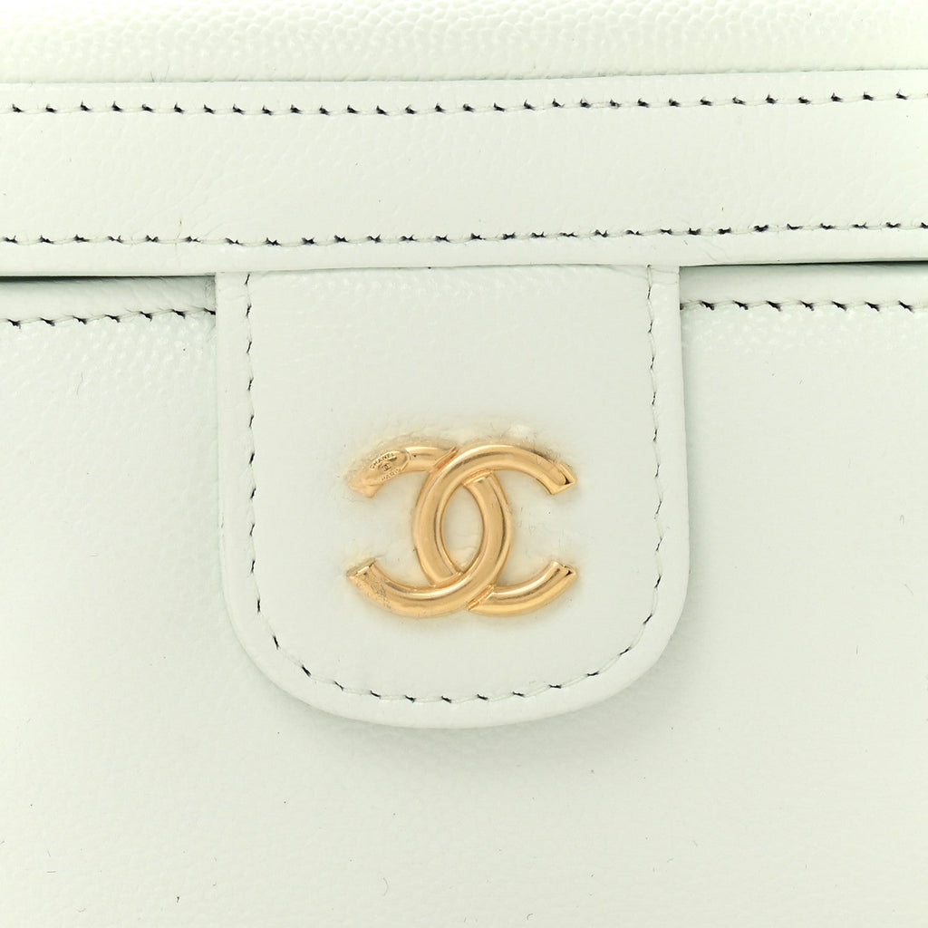 Chanel Shiny Caviar Preppy Coco Long Vanity With Strap Light Blue
