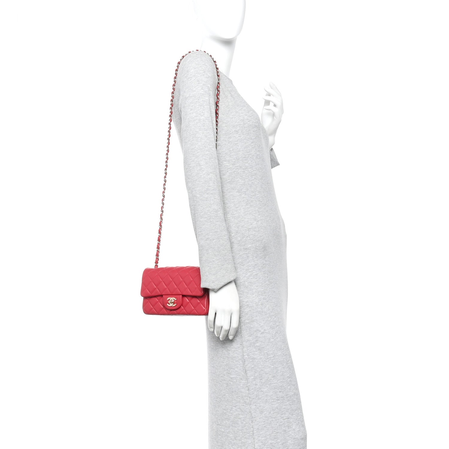 Chanel Lambskin Quilted Mini Rectangular Flap Dark Pink