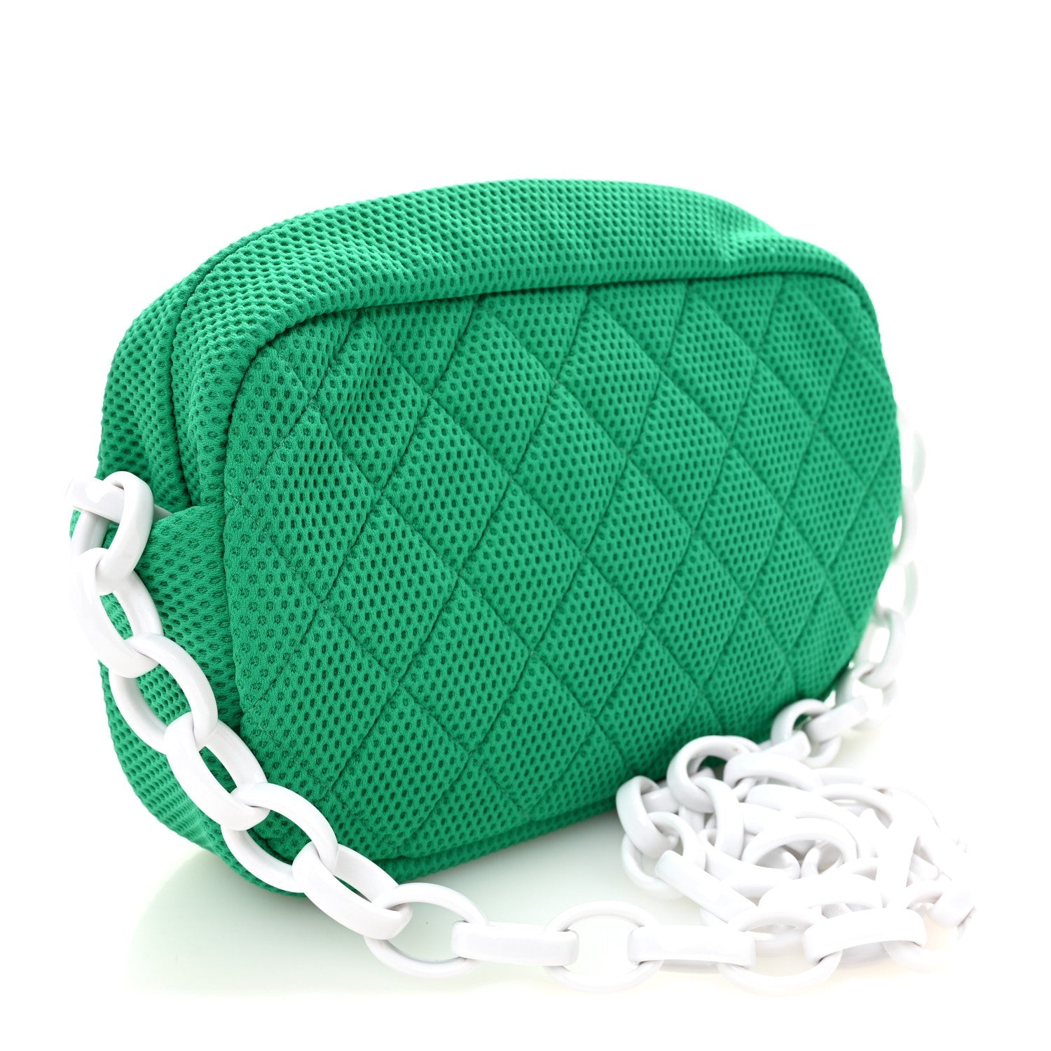 Chanel Mesh Fabric Quilted Camera Bag Green White