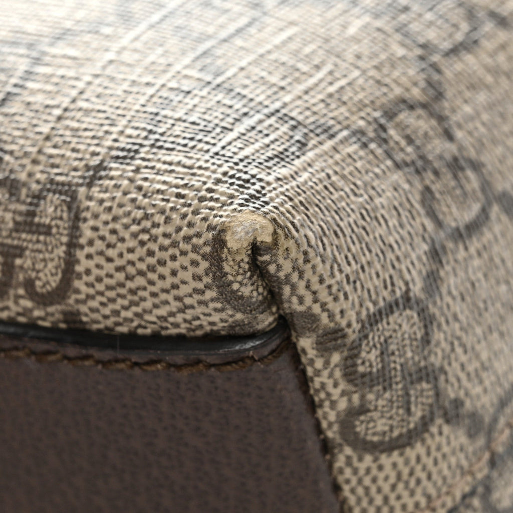 Gucci GG Supreme Monogram Textured Dollar Calfskin Web Small Ophidia Dome Shoulder Bag Beige Ebony New Acero