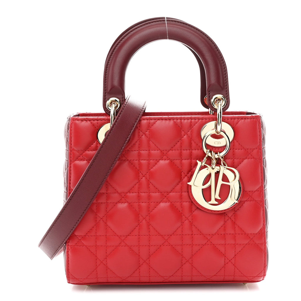 Christian Dior Lambskin Cannage Small Bi-Color Lady Dior Rouge Multicolor