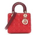 Christian Dior Lambskin Cannage Small Bi-Color Lady Dior Rouge Multicolor