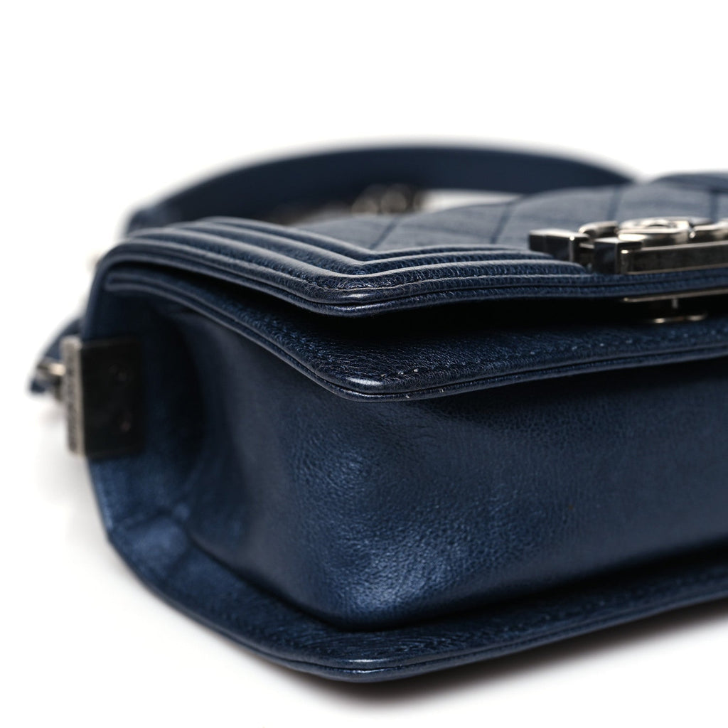 Chanel Metallic Calfskin Quilted Mini Boy Flap Blue