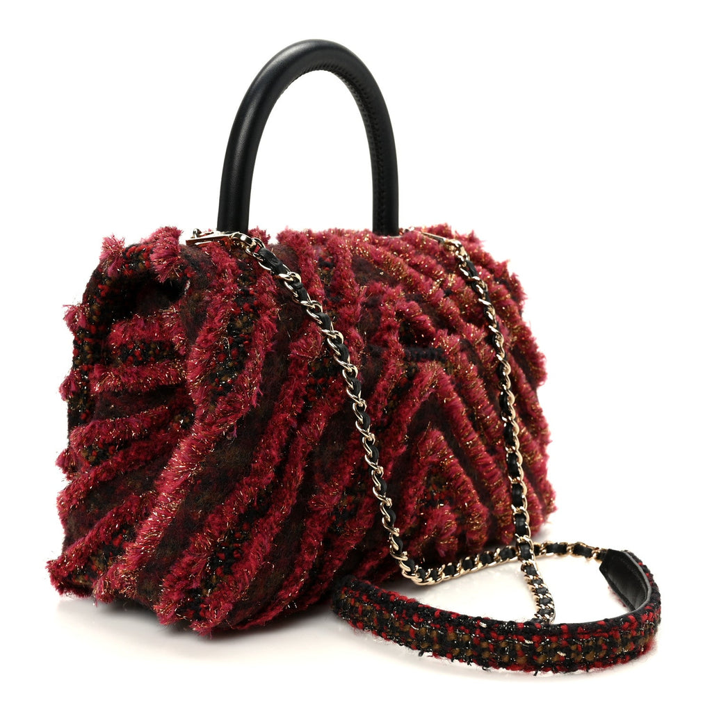 Chanel Tweed Fringe Mini Coco Handle Flap Red Black