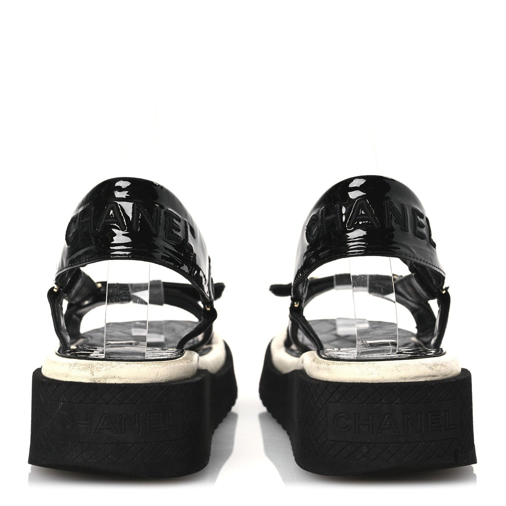 Lambskin Patent Logo Platform Sandals 39 Black