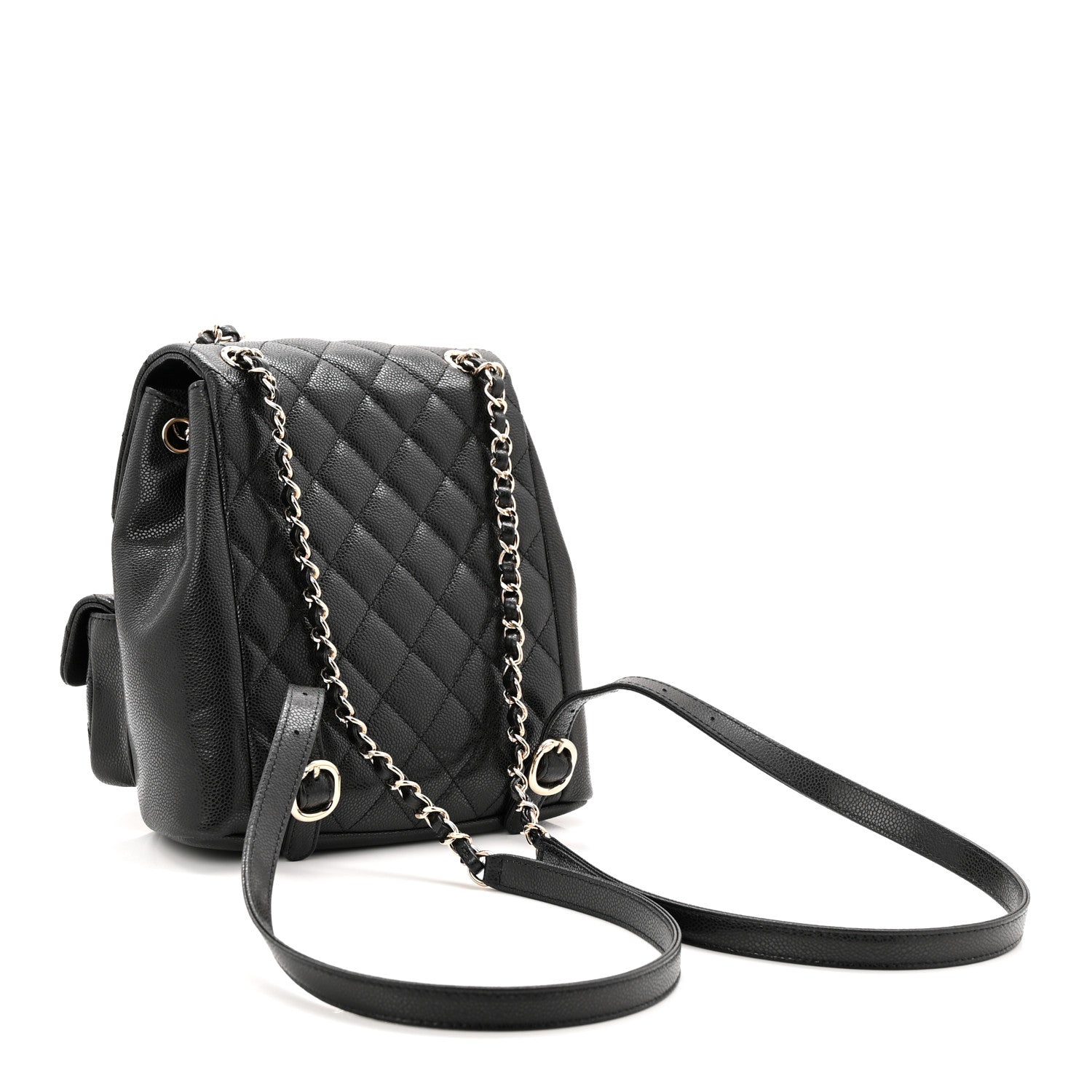 Chanel Shiny Caviar Quilted Medium Duma Pockets Drawstring Backpack Black