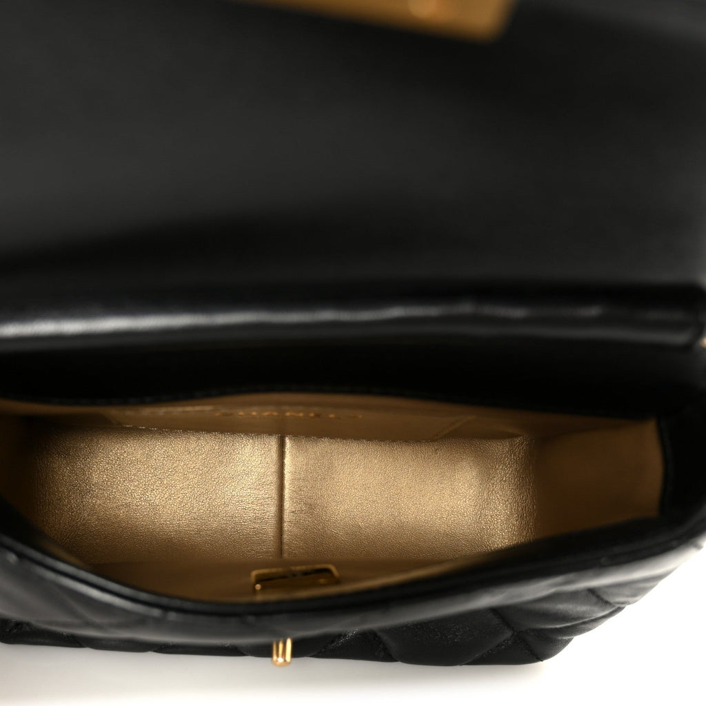 Chanel Shiny Lambskin Quilted Mini Pearl Logo Flap Black