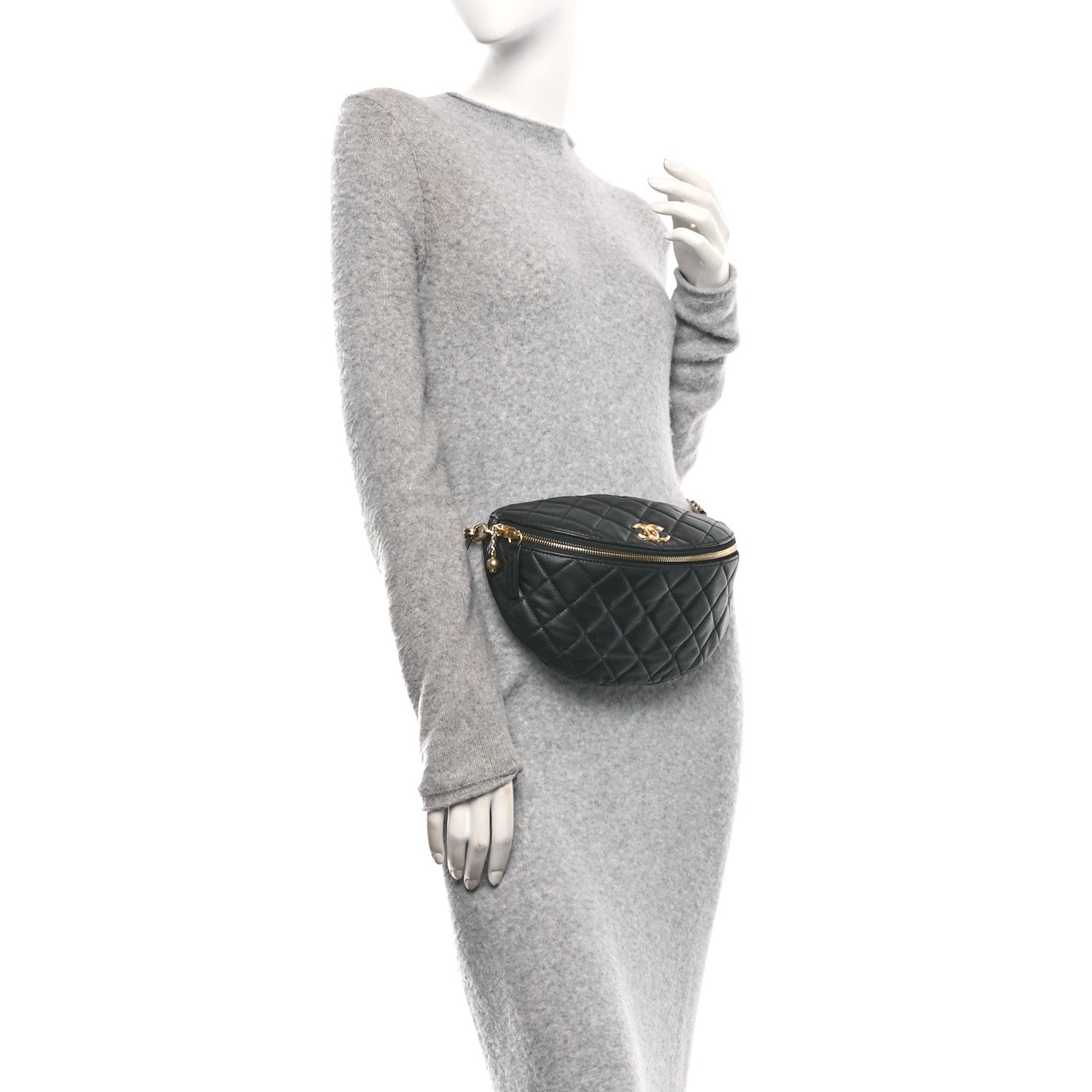 Chanel Lambskin Pearl Quilted CC Belt Bag Black