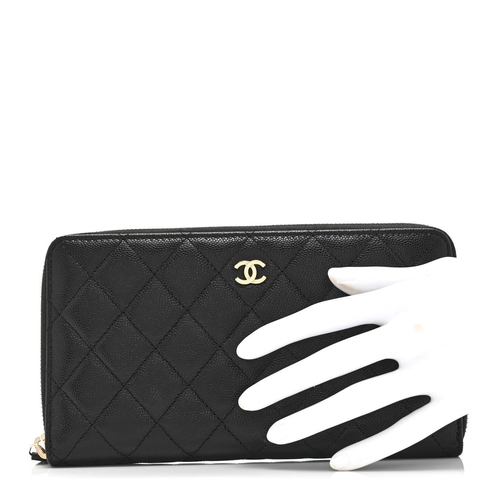 Caviar Quilted Large Zip Around Organizer Wallet Black