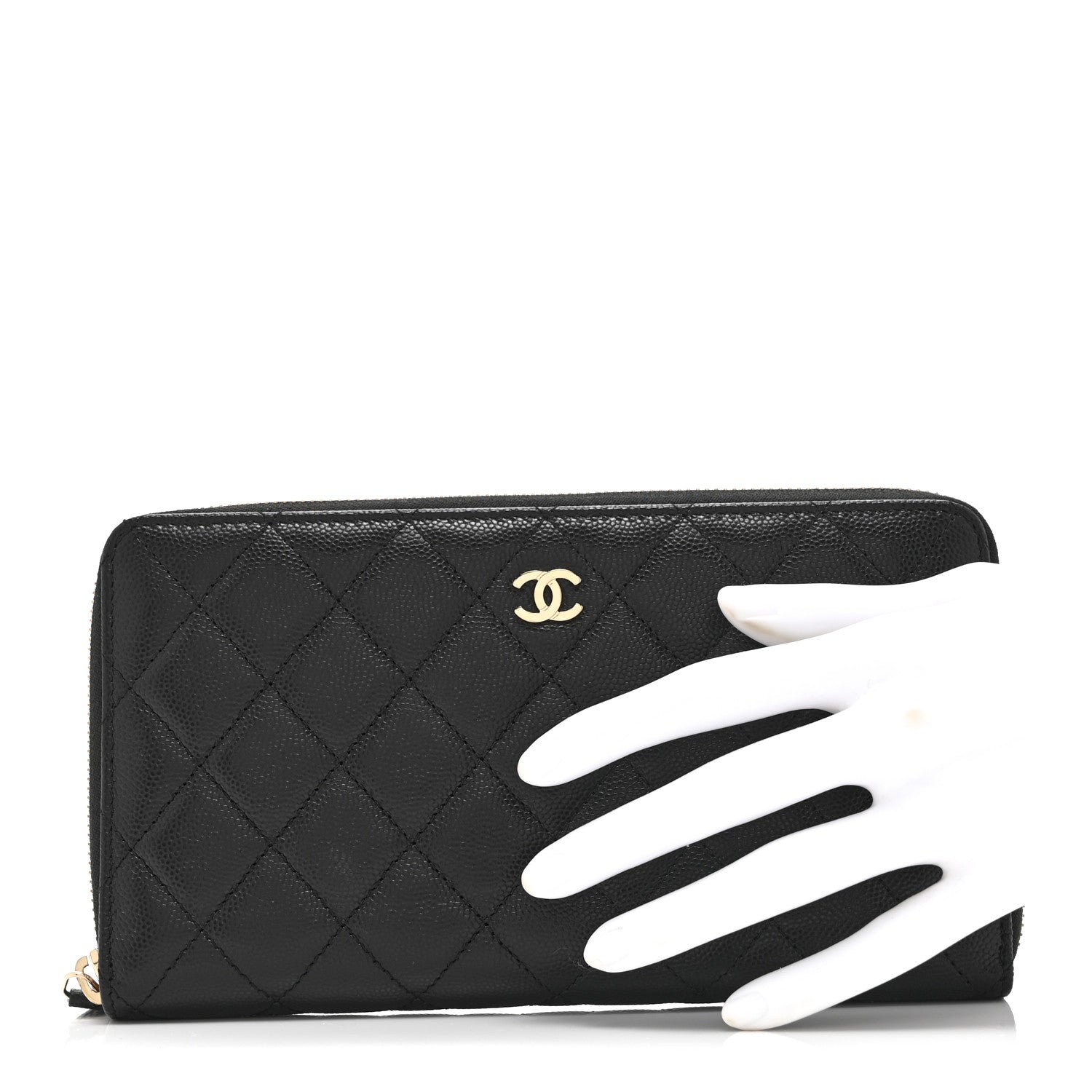 Caviar Quilted Large Zip Around Organizer Wallet Black