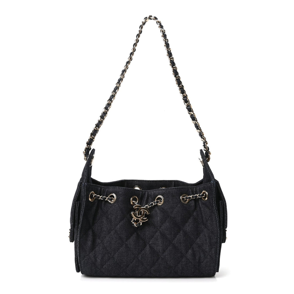 Chanel Denim Quilted Mini Chanel 25 Handbag Dark Blue