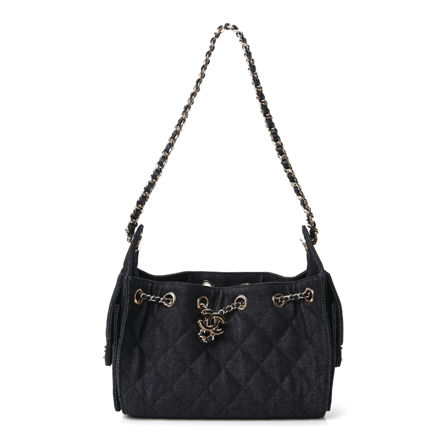 Chanel Denim Quilted Mini Chanel 25 Handbag Dark Blue
