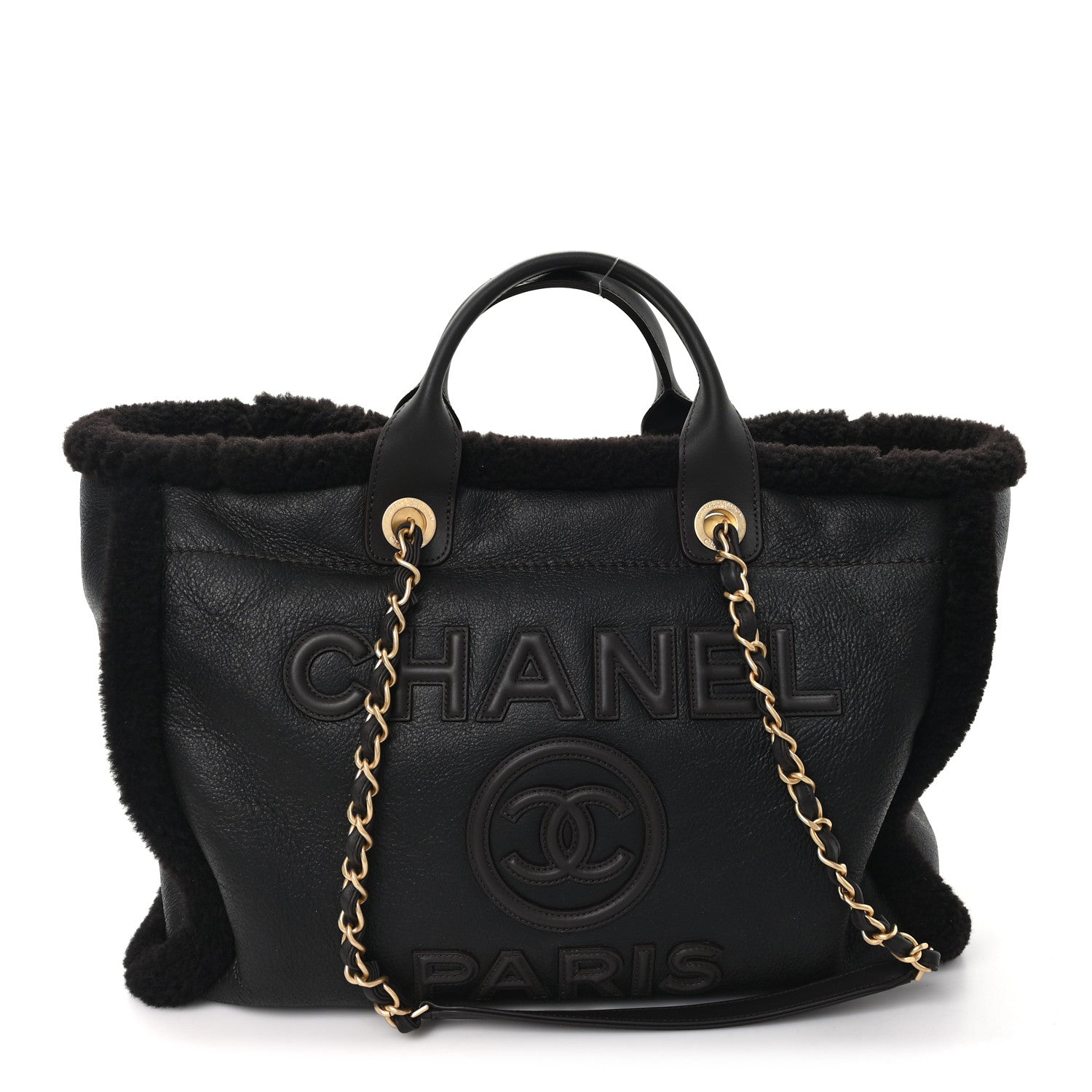 Chanel Lambskin Shearling Medium Deauville Tote Dark Brown