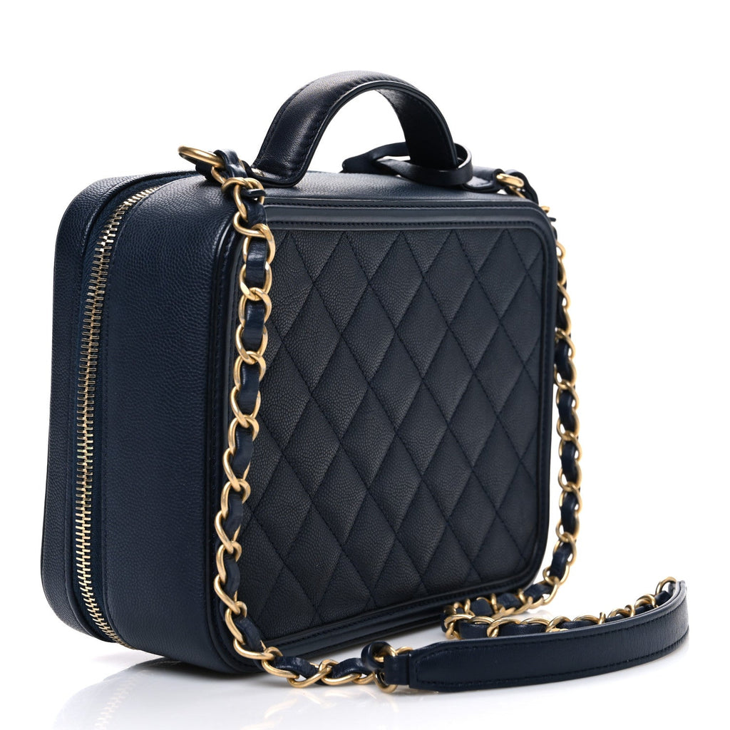 Chanel Caviar Quilted Medium CC Filigree Vanity Case Navy