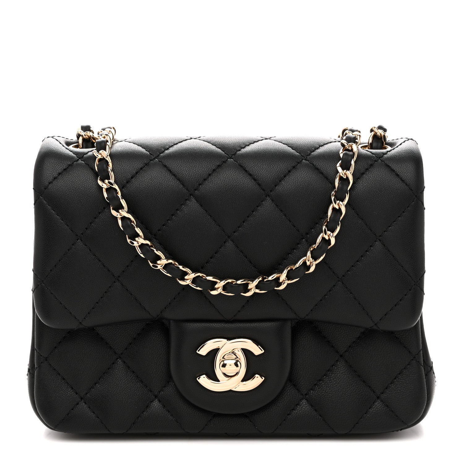 Chanel Lambskin Quilted Enamel Mini Pearl Crush Flap Black