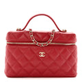 Chanel Caviar Quilted Top Handle Slim Vanity With Chain Red