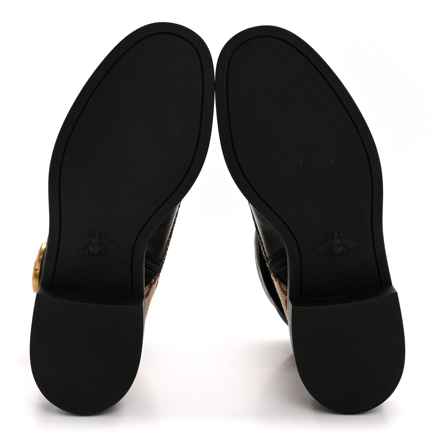 Gucci Flores Calfskin Monogram Maxi GG Nappa Matelasse Double G 40mm Ankle Boots 36.5 Black Camel Ebony