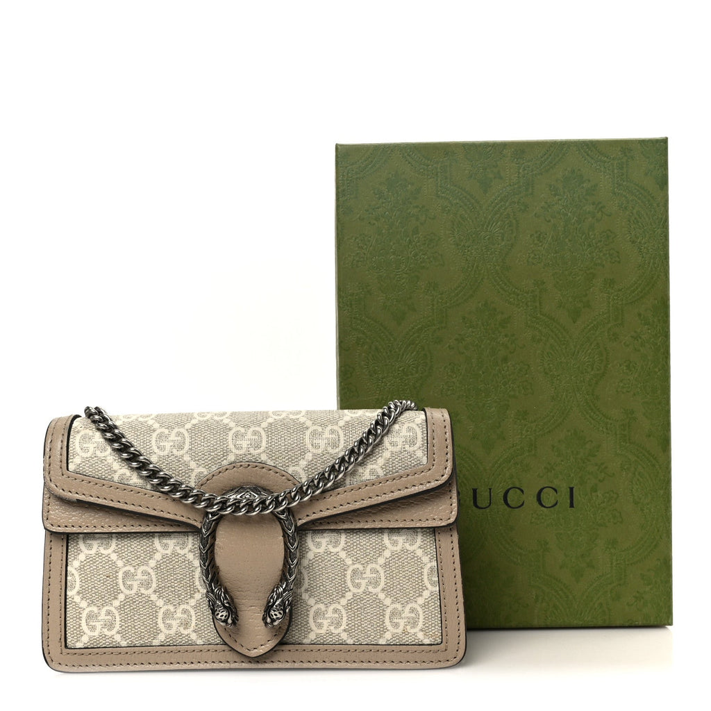 Gucci GG Supreme Monogram Textured Dollar Calfskin Super Mini Dionysus Shoulder Bag Beige Mystic White Oatmeal