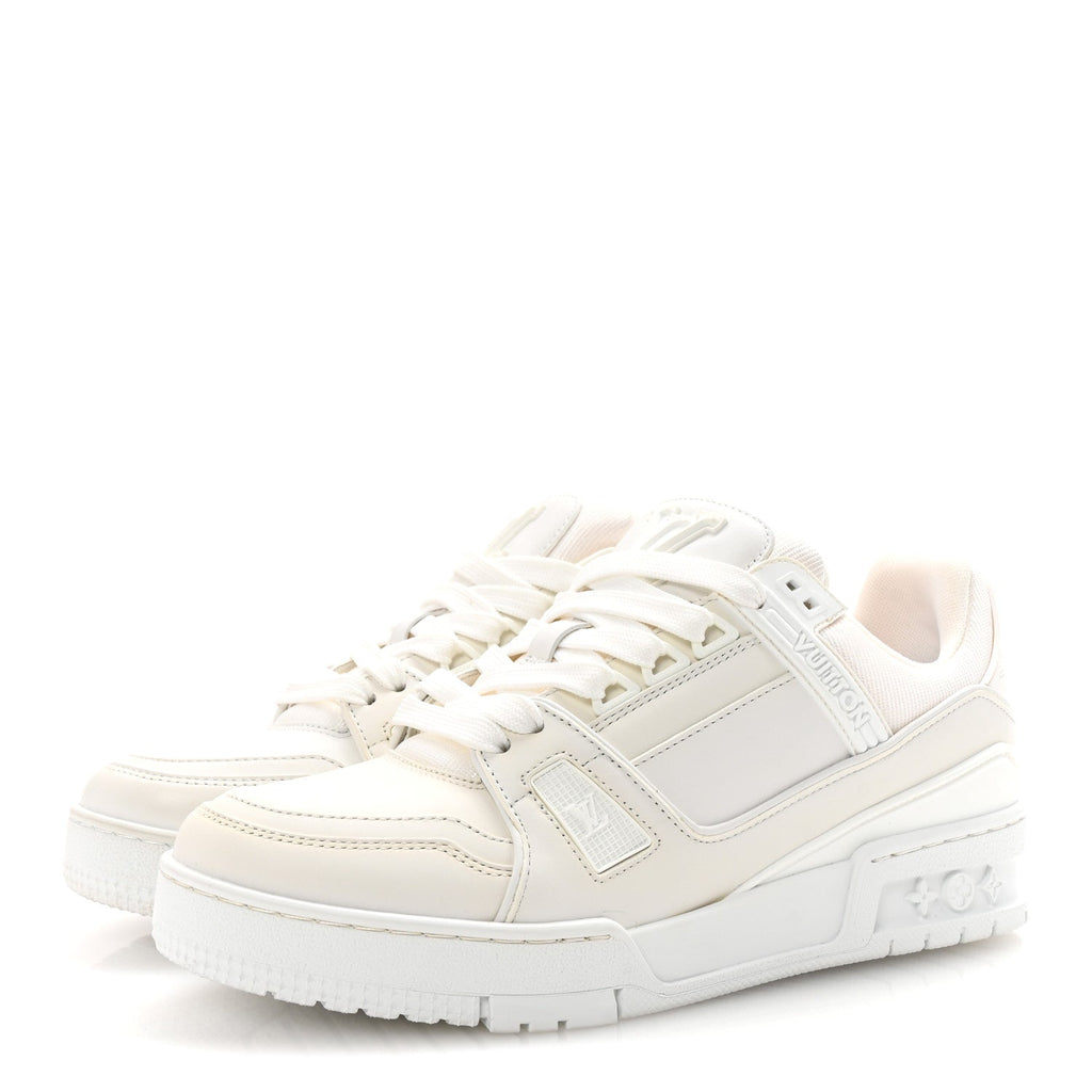 Louis Vuitton Calfskin Womens LV Trainer Sneakers 37.5 White